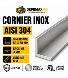 Cornier inox AISI 304, 50 x 50 x 3 mm, 6 metri
